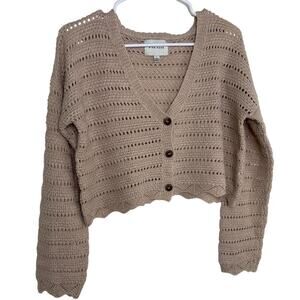 Pink Rose Beige Cropped Cardigan Juniors Size Large